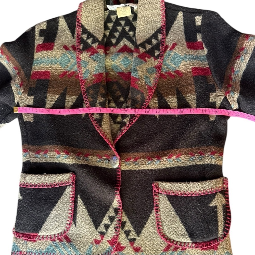 Vintage Rhonda Stark Southwestern Wool Blend Jacket Boho Western Aztec Blazer - Picture 12 of 16